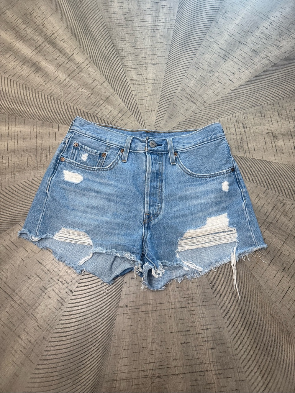 Levi's Light Blue Ripped Denim Cutoff Shorts